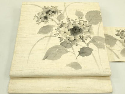 平和屋着物＊夏物　九寸名古屋帯　作家物　手描き　紫陽花　麻　逸品　CABI5441rv