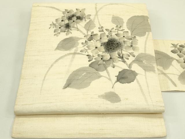 平和屋着物＊夏物　九寸名古屋帯　作家物　手描き　紫陽花　麻　逸品　CABI5441rv