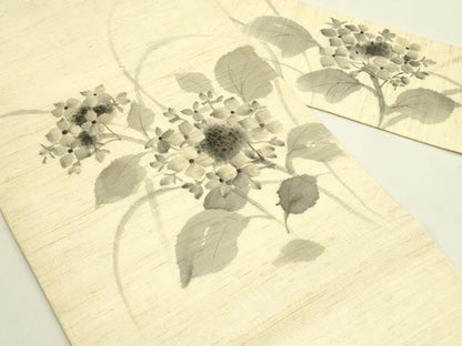 平和屋着物＊夏物　九寸名古屋帯　作家物　手描き　紫陽花　麻　逸品　CABI5441rv