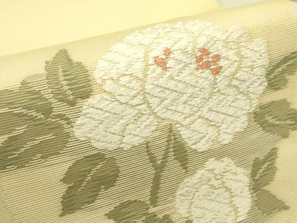 平和屋着物＊夏物　九寸名古屋帯　唐織　菊　牡丹　正絹　逸品　CABI5445rv