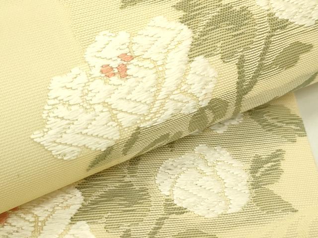 平和屋着物＊夏物　九寸名古屋帯　唐織　菊　牡丹　正絹　逸品　CABI5445rv