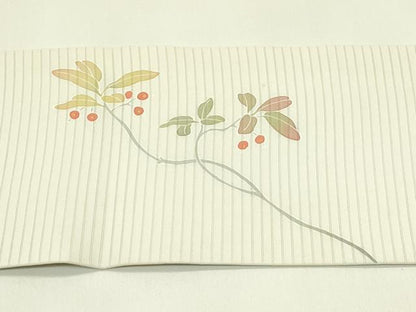 平和屋着物＊夏物　絽塩瀬　九寸名古屋帯　作家物　友禅　休み鳥　南天　正絹　逸品　CABI5449rv