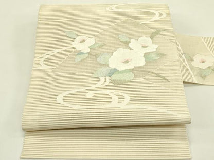 平和屋着物＊夏物　八寸名古屋帯　絽綴れ　流水草花文　金銀糸　正絹　逸品　CABI5458rv