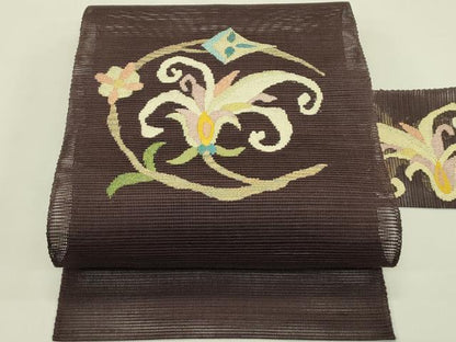 平和屋着物＊夏物　八寸名古屋帯　草花文　金糸　正絹　逸品　未使用　CABI5459rv