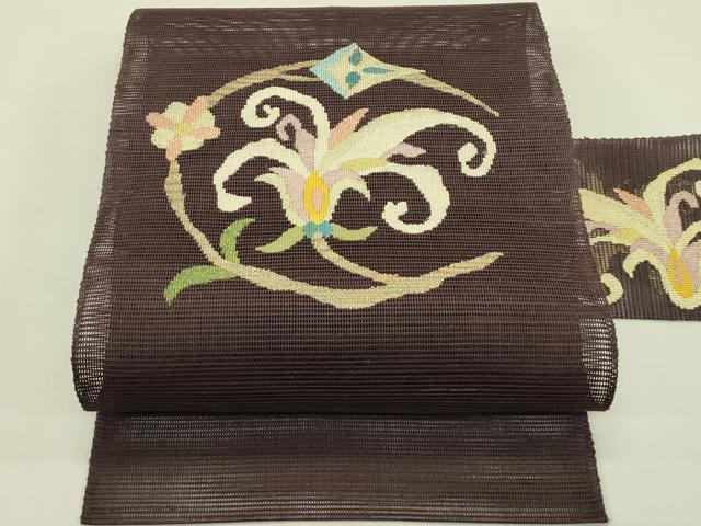 平和屋着物＊夏物　八寸名古屋帯　草花文　金糸　正絹　逸品　未使用　CABI5459rv