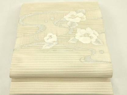 平和屋着物＊夏物　八寸名古屋帯　絽綴れ　流水花文　金銀糸　正絹　逸品　CABI5460rv
