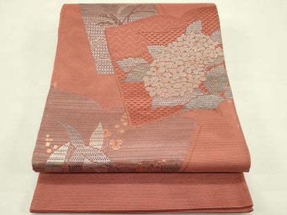 平和屋着物＊夏物　太鼓柄袋帯　絽綴れ　総刺繍　絽刺し　区限刺繍　冊子草花文　金糸　正絹　逸品　未使用　CABI5462rv