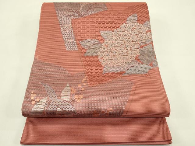 平和屋着物＊夏物　太鼓柄袋帯　絽綴れ　総刺繍　絽刺し　区限刺繍　冊子草花文　金糸　正絹　逸品　未使用　CABI5462rv