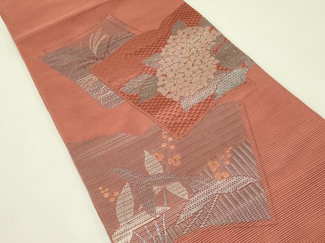 平和屋着物＊夏物　太鼓柄袋帯　絽綴れ　総刺繍　絽刺し　区限刺繍　冊子草花文　金糸　正絹　逸品　未使用　CABI5462rv