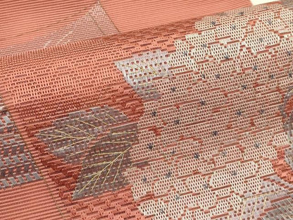 平和屋着物＊夏物　太鼓柄袋帯　絽綴れ　総刺繍　絽刺し　区限刺繍　冊子草花文　金糸　正絹　逸品　未使用　CABI5462rv