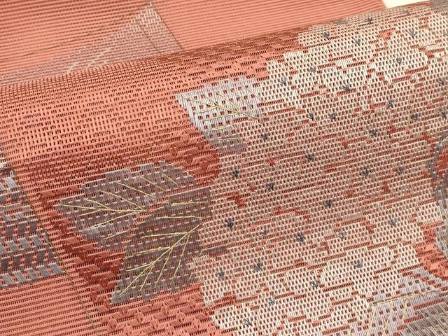 平和屋着物＊夏物　太鼓柄袋帯　絽綴れ　総刺繍　絽刺し　区限刺繍　冊子草花文　金糸　正絹　逸品　未使用　CABI5462rv