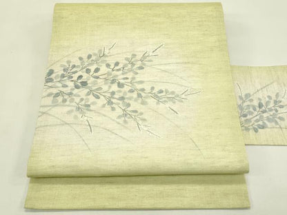 平和屋着物＊夏物　九寸名古屋帯　手描き　萩　麻　逸品　CABI5466rv
