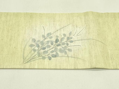 平和屋着物＊夏物　九寸名古屋帯　手描き　萩　麻　逸品　CABI5466rv