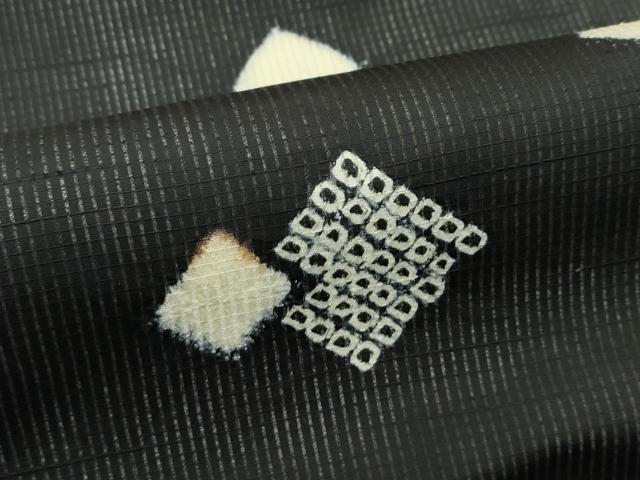平和屋着物＊夏物　九寸名古屋帯　絞り　色紙重ね文　黒地　正絹　逸品　CABI5468rv