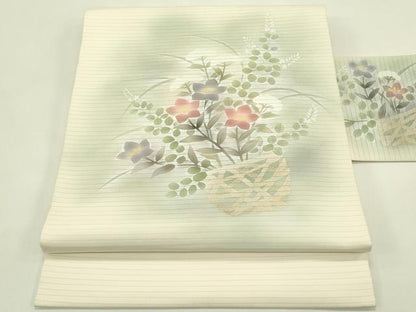 平和屋着物＊夏物　絽塩瀬　九寸名古屋帯　花籠文　金銀彩　正絹　逸品　CABI5469rv