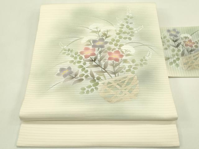 平和屋着物＊夏物　絽塩瀬　九寸名古屋帯　花籠文　金銀彩　正絹　逸品　CABI5469rv
