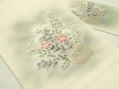 平和屋着物＊夏物　絽塩瀬　九寸名古屋帯　花籠文　金銀彩　正絹　逸品　CABI5469rv