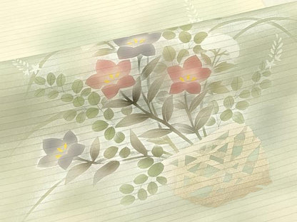 平和屋着物＊夏物　絽塩瀬　九寸名古屋帯　花籠文　金銀彩　正絹　逸品　CABI5469rv