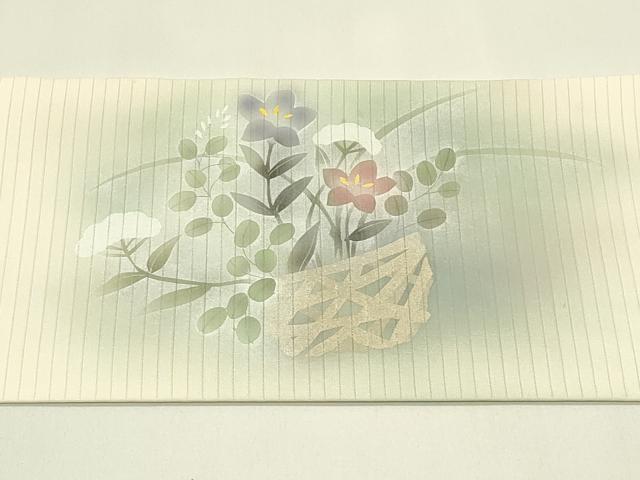 平和屋着物＊夏物　絽塩瀬　九寸名古屋帯　花籠文　金銀彩　正絹　逸品　CABI5469rv