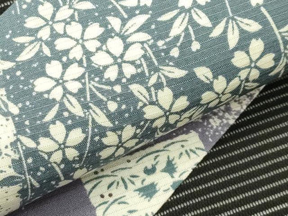 平和屋着物＊夏物　九寸名古屋帯　切嵌　草花文　黒地　正絹　逸品　未使用　CABI5470rv