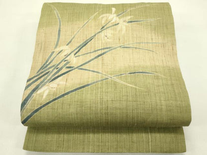 平和屋着物＊夏物　九寸開き名古屋帯　手描き　草花文　麻　逸品　CABI5471rv