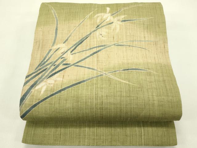 平和屋着物＊夏物　九寸開き名古屋帯　手描き　草花文　麻　逸品　CABI5471rv