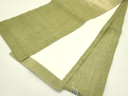 平和屋着物＊夏物　九寸開き名古屋帯　手描き　草花文　麻　逸品　CABI5471rv