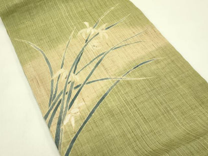 平和屋着物＊夏物　九寸開き名古屋帯　手描き　草花文　麻　逸品　CABI5471rv