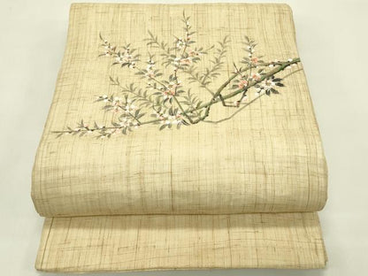 平和屋着物＊夏物　九寸開き名古屋帯　作家物　手描き　枝花文　金彩　麻　逸品　CABI5472rv
