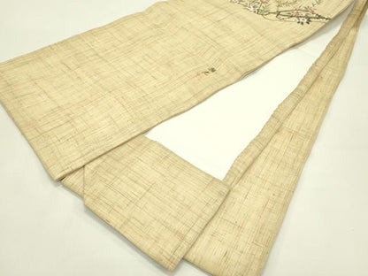 平和屋着物＊夏物　九寸開き名古屋帯　作家物　手描き　枝花文　金彩　麻　逸品　CABI5472rv