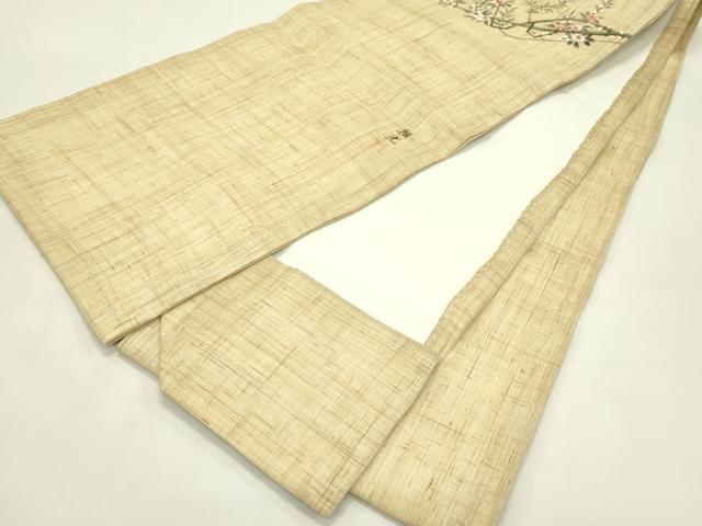 平和屋着物＊夏物　九寸開き名古屋帯　作家物　手描き　枝花文　金彩　麻　逸品　CABI5472rv