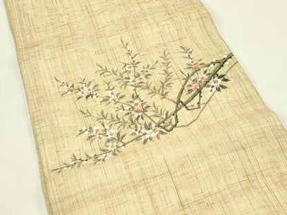 平和屋着物＊夏物　九寸開き名古屋帯　作家物　手描き　枝花文　金彩　麻　逸品　CABI5472rv
