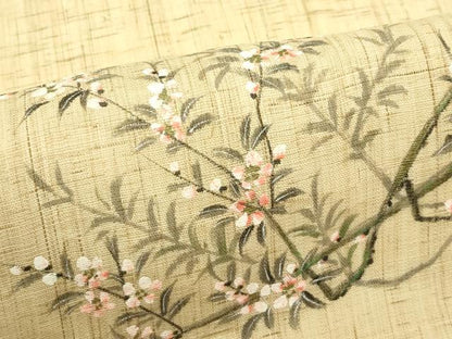 平和屋着物＊夏物　九寸開き名古屋帯　作家物　手描き　枝花文　金彩　麻　逸品　CABI5472rv