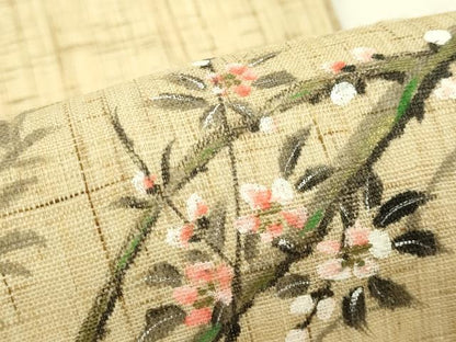 平和屋着物＊夏物　九寸開き名古屋帯　作家物　手描き　枝花文　金彩　麻　逸品　CABI5472rv