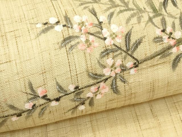 平和屋着物＊夏物　九寸開き名古屋帯　作家物　手描き　枝花文　金彩　麻　逸品　CABI5472rv