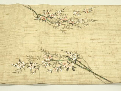 平和屋着物＊夏物　九寸開き名古屋帯　作家物　手描き　枝花文　金彩　麻　逸品　CABI5472rv