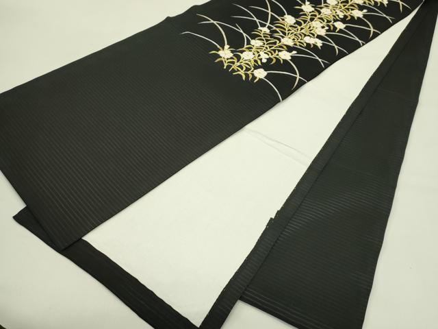 平和屋着物＊夏物　絽塩瀬　九寸開き名古屋帯　撫子　黒地　金彩　三越扱い　正絹　逸品　CABI5473rv