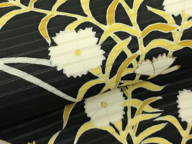 平和屋着物＊夏物　絽塩瀬　九寸開き名古屋帯　撫子　黒地　金彩　三越扱い　正絹　逸品　CABI5473rv