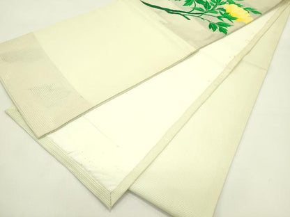 平和屋着物＊夏物　九寸開き名古屋帯　牡丹　銀糸　正絹　逸品　CABI5474rv