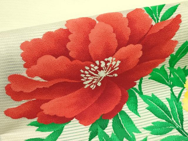 平和屋着物＊夏物　九寸開き名古屋帯　牡丹　銀糸　正絹　逸品　CABI5474rv