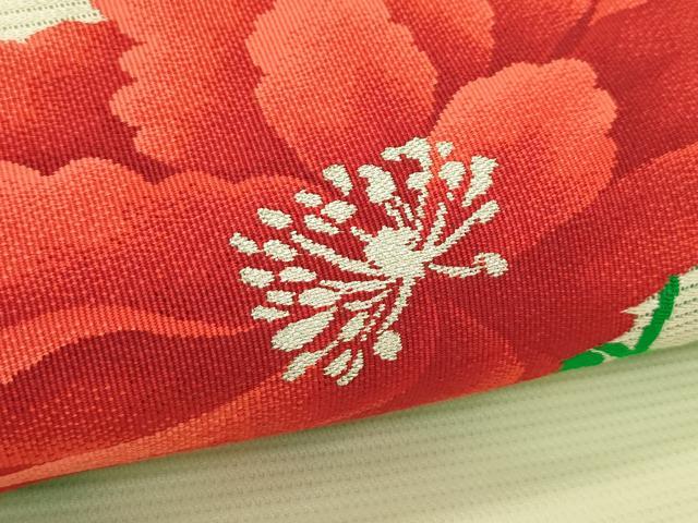 平和屋着物＊夏物　九寸開き名古屋帯　牡丹　銀糸　正絹　逸品　CABI5474rv