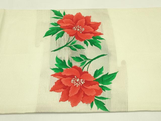 平和屋着物＊夏物　九寸開き名古屋帯　牡丹　銀糸　正絹　逸品　CABI5474rv