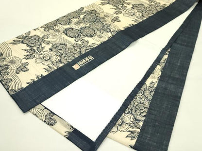 平和屋着物＊夏物　九寸開き名古屋帯　作家物　伊勢型染　牡丹　菊　麻　逸品　CABI5475rv