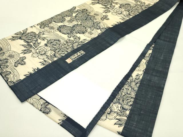 平和屋着物＊夏物　九寸開き名古屋帯　作家物　伊勢型染　牡丹　菊　麻　逸品　CABI5475rv
