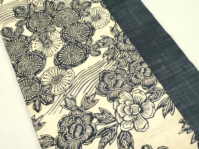 平和屋着物＊夏物　九寸開き名古屋帯　作家物　伊勢型染　牡丹　菊　麻　逸品　CABI5475rv