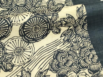 平和屋着物＊夏物　九寸開き名古屋帯　作家物　伊勢型染　牡丹　菊　麻　逸品　CABI5475rv