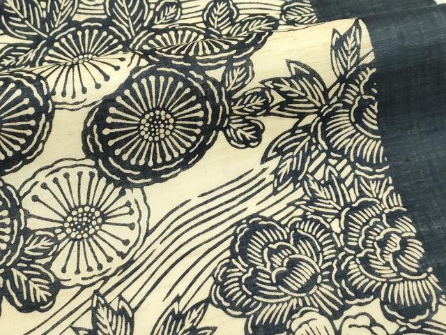 平和屋着物＊夏物　九寸開き名古屋帯　作家物　伊勢型染　牡丹　菊　麻　逸品　CABI5475rv