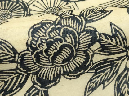 平和屋着物＊夏物　九寸開き名古屋帯　作家物　伊勢型染　牡丹　菊　麻　逸品　CABI5475rv