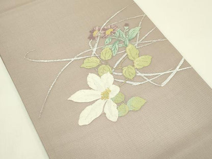 平和屋着物＊夏物　九寸開き名古屋帯　草花文　金銀糸　正絹　逸品　CABI5476rv