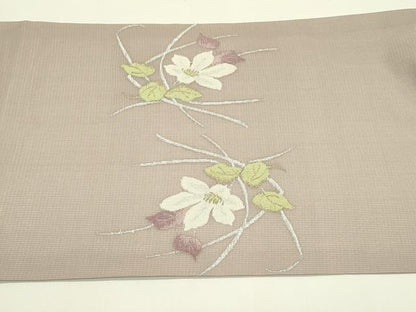 平和屋着物＊夏物　九寸開き名古屋帯　草花文　金銀糸　正絹　逸品　CABI5476rv